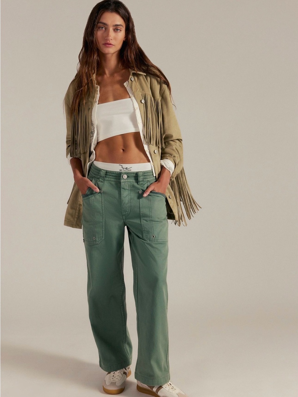 Free People Just In Time Slouch Pants We The Free Relaxed Pockets Olive Green
